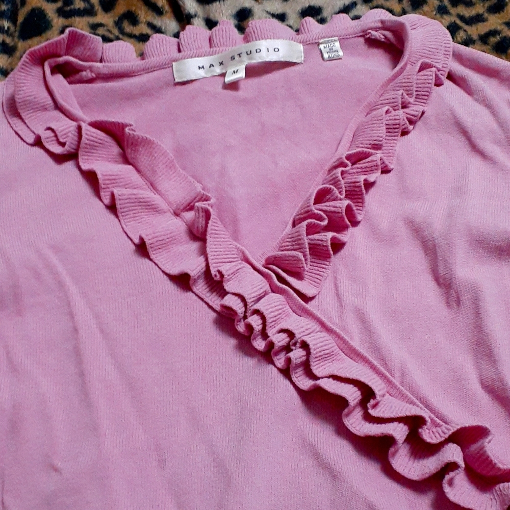 Pink Max Studio Ruffled Blouse Size M - Picture 4 of 8
